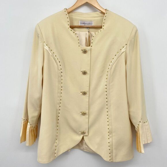 Donna Vinci Blazer Jacket Size 18 Cream Rhinestones Gold Buttons Lined New XL 1X